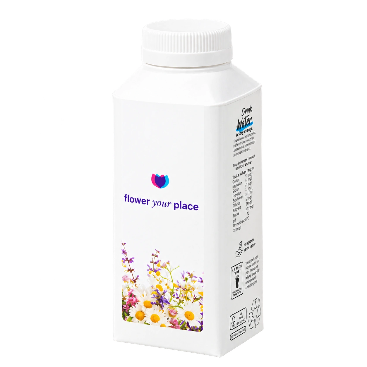 Water Concepts – Wasserflasche aus Pappe mit Logo und Aufdruck