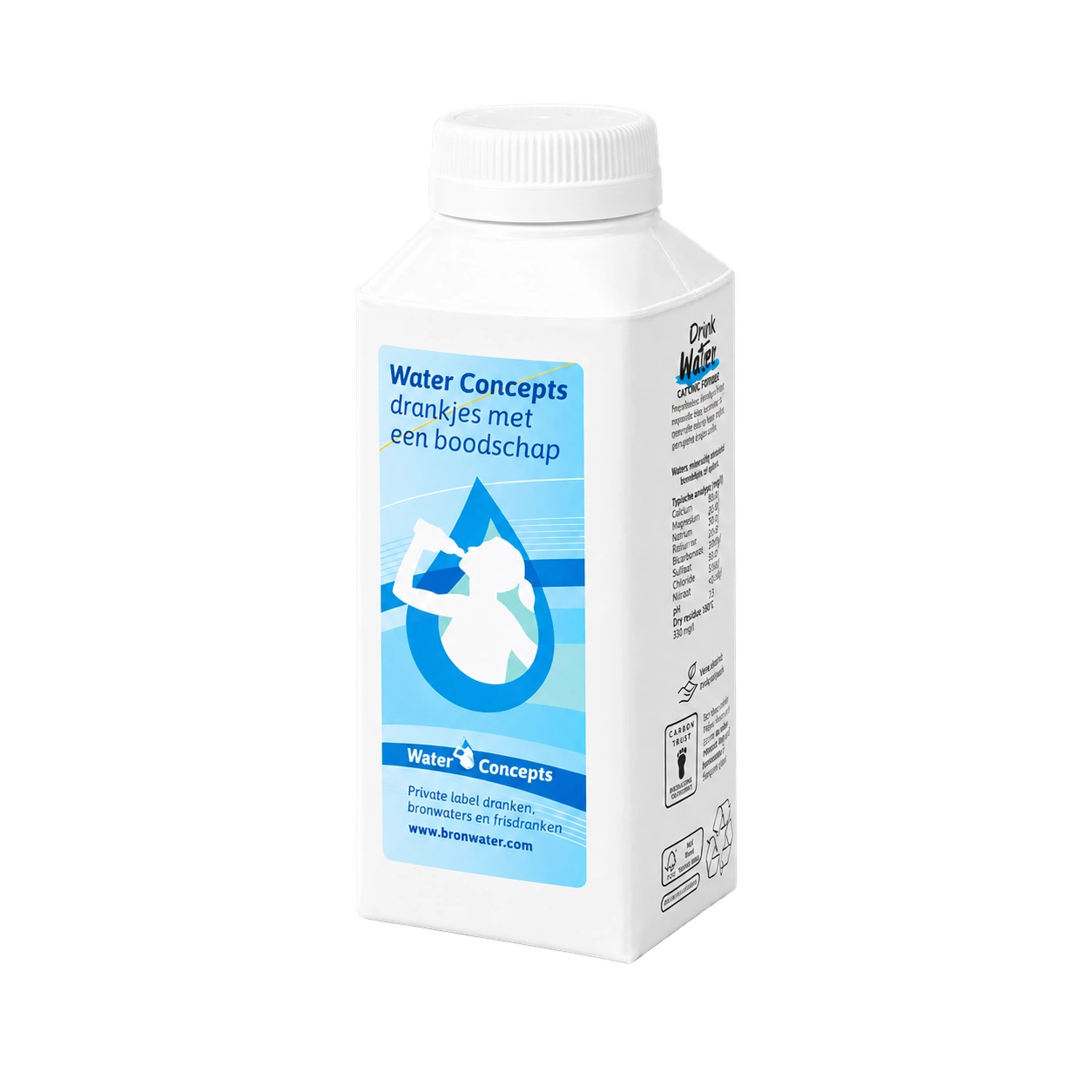 Water Concepts – Wasserflasche aus Pappe mit Logo und Aufdruck