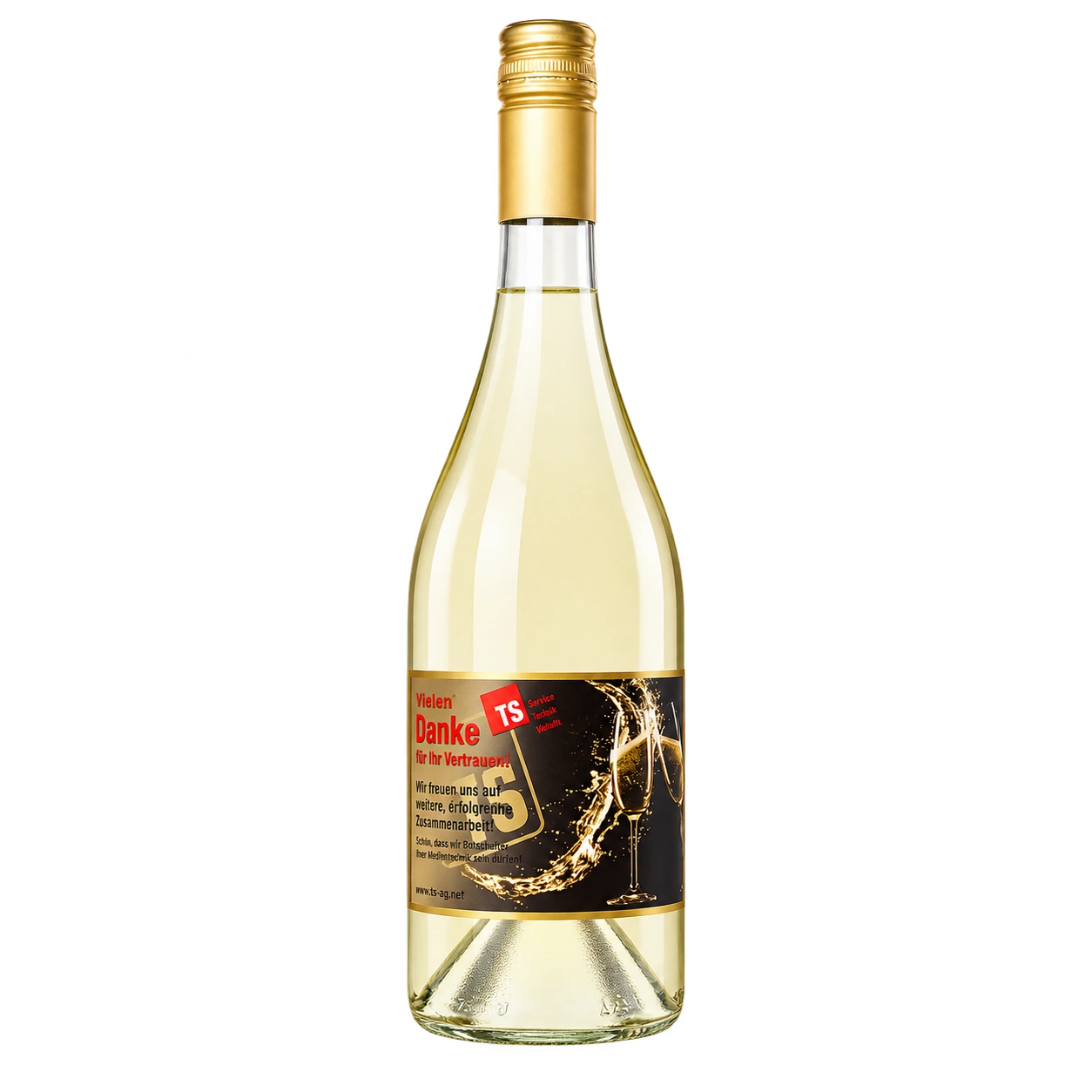 Wasserkonzepte – Flasche Secco Vino Frizzante Wein mit Logo und Etikett