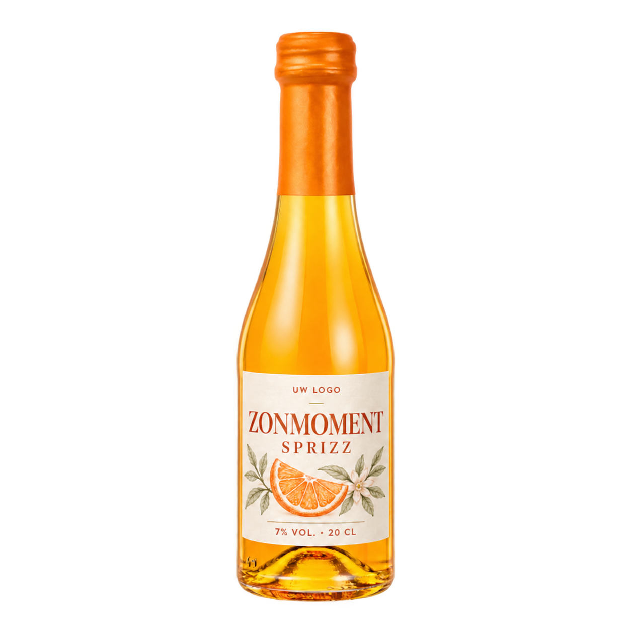 Spritz 20 cl met 7% alcohol en eigen voorbeeldetiket Zonmoment